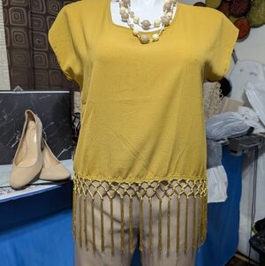 Yellow Fringe Hem Women's Top